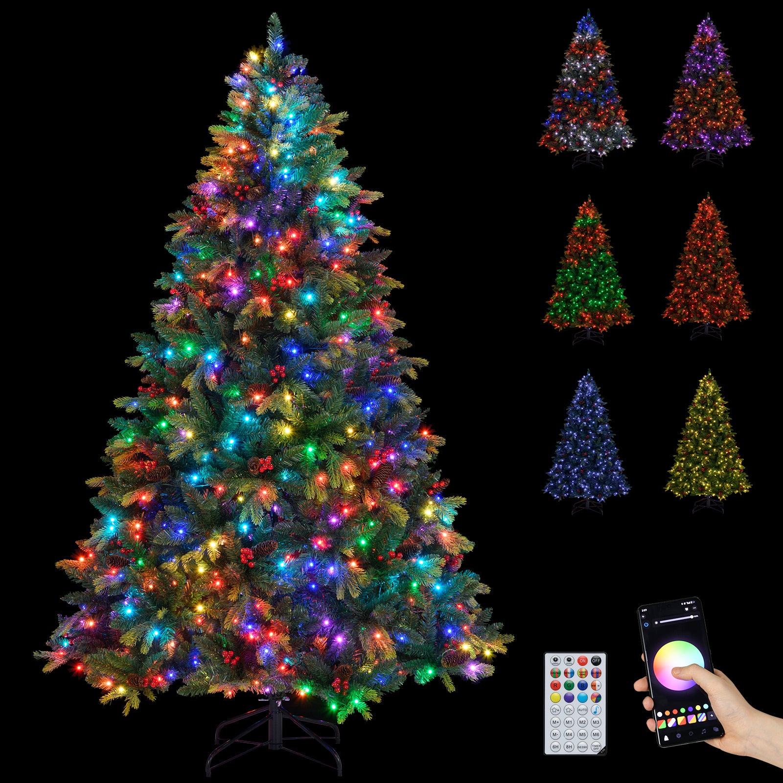5/6/7/8 FT Artificial Christmas Tree with LED Lights and Remote APP Control-7 ft, Green Christmas Tree at Gallery Canada