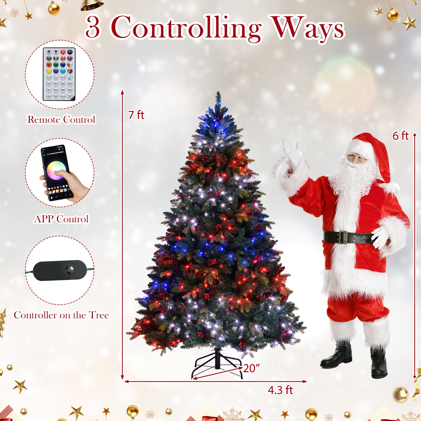 5/6/7/8 FT Artificial Christmas Tree with LED Lights and Remote APP Control-7 ft, Green Christmas Tree at Gallery Canada