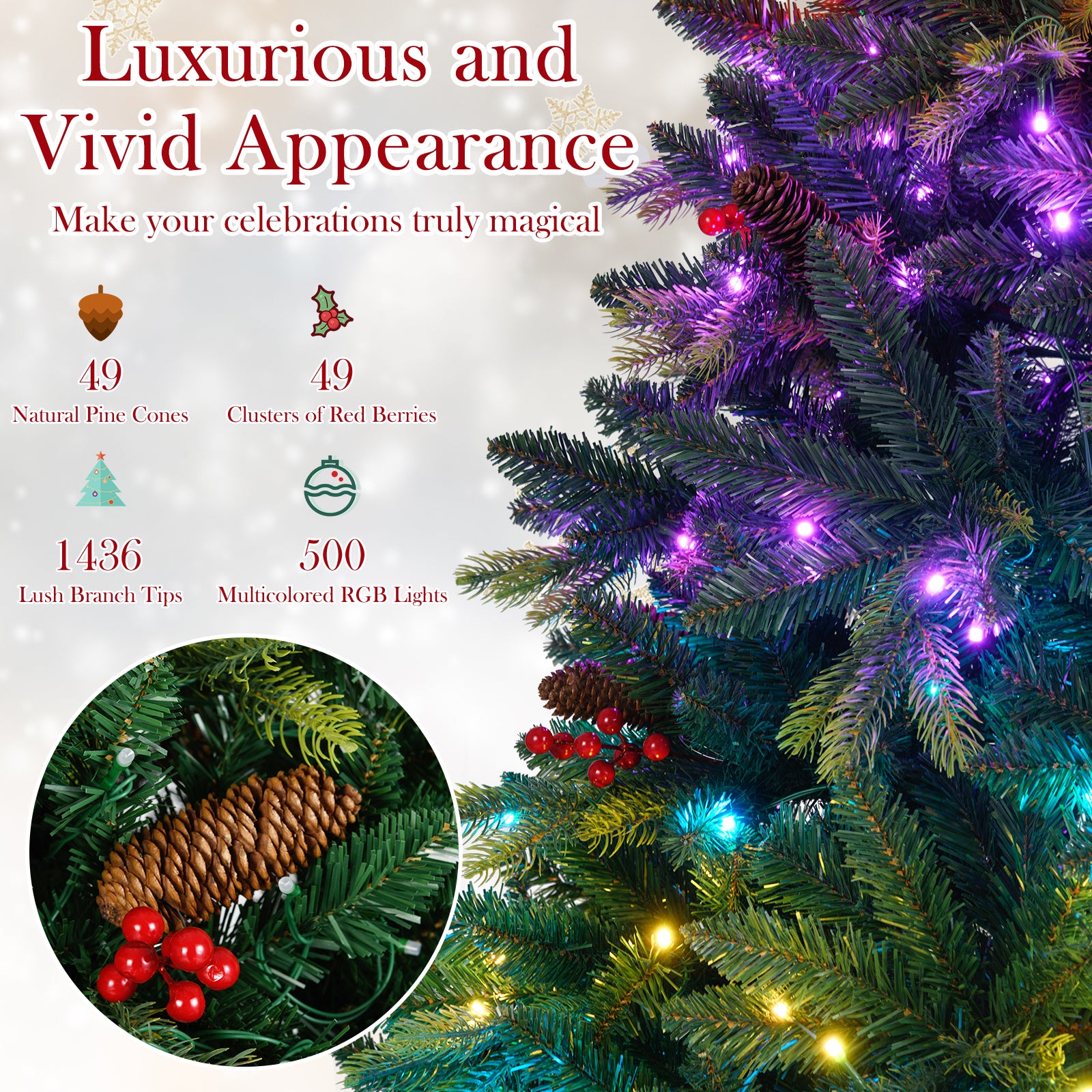 5/6/7/8 FT Artificial Christmas Tree with LED Lights and Remote APP Control-7 ft, Green Christmas Tree at Gallery Canada