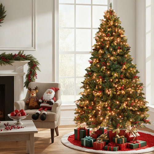 5/6/7/8 FT Artificial Christmas Tree with LED Lights and Remote APP Control-8 ft, Green