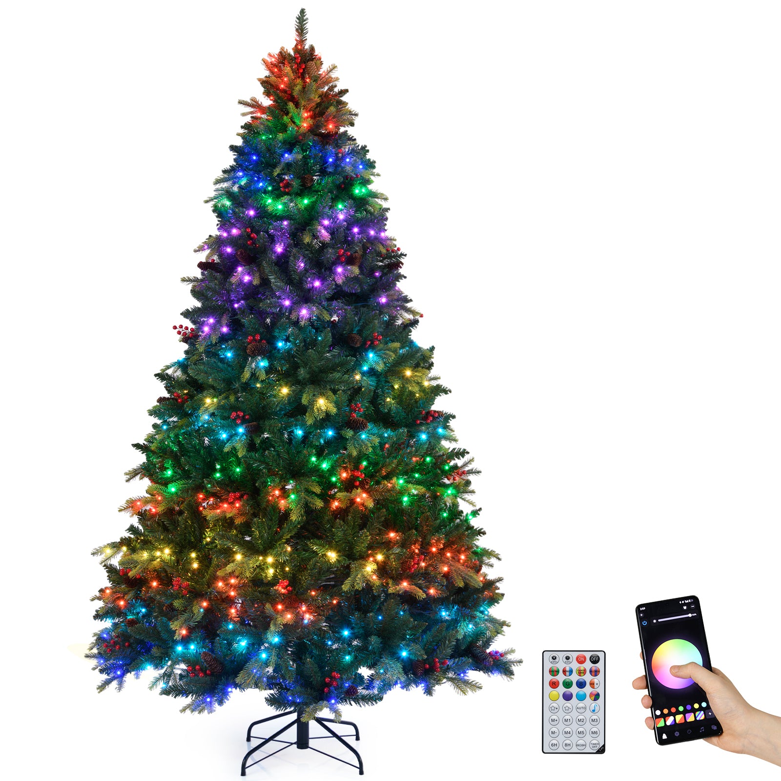 5/6/7/8 FT Artificial Christmas Tree with LED Lights and Remote APP Control-8 ft, Green Christmas Tree at Gallery Canada