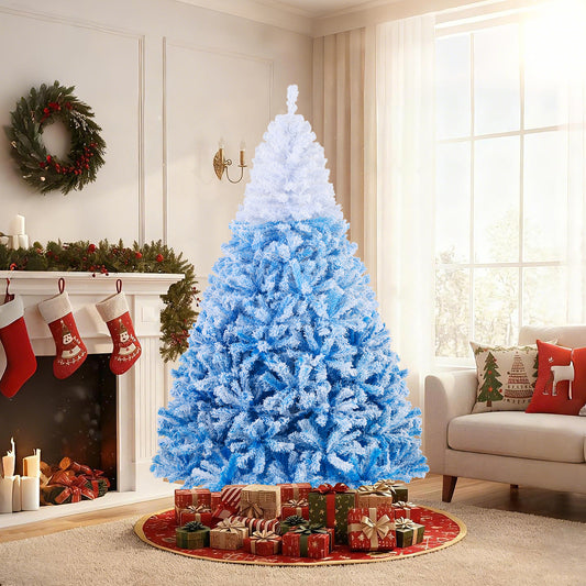 7 Feet Artificial Christmas Tree, Warm White LED Lights, 8 Modes, Blue