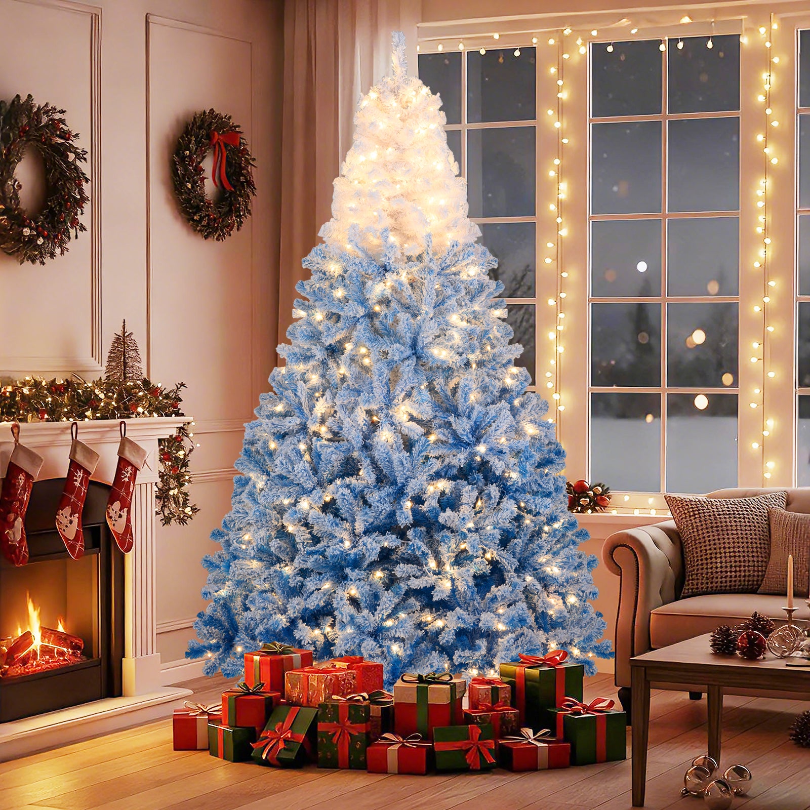 Artificial Christmas Tree, 8 Feet, With Warm White LED Lights, 8 Modes, Blue Christmas Tree at Gallery Canada