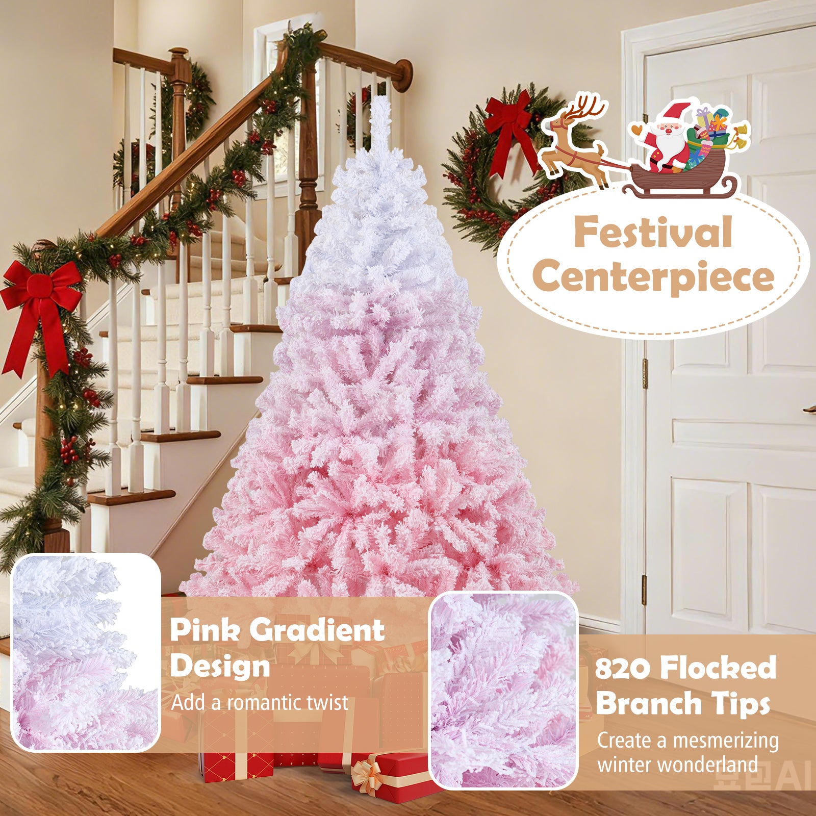 6 FT Artificial Christmas Tree, Warm White LED Lights, 8 Modes, Pink Christmas Tree at Gallery Canada