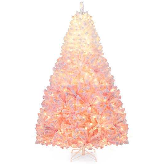7 FT Artificial Christmas Tree, Warm White LED Lights, 8 Modes, Pink