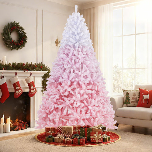 8 Feet Artificial Christmas Tree With Warm White LED Lights, Pink