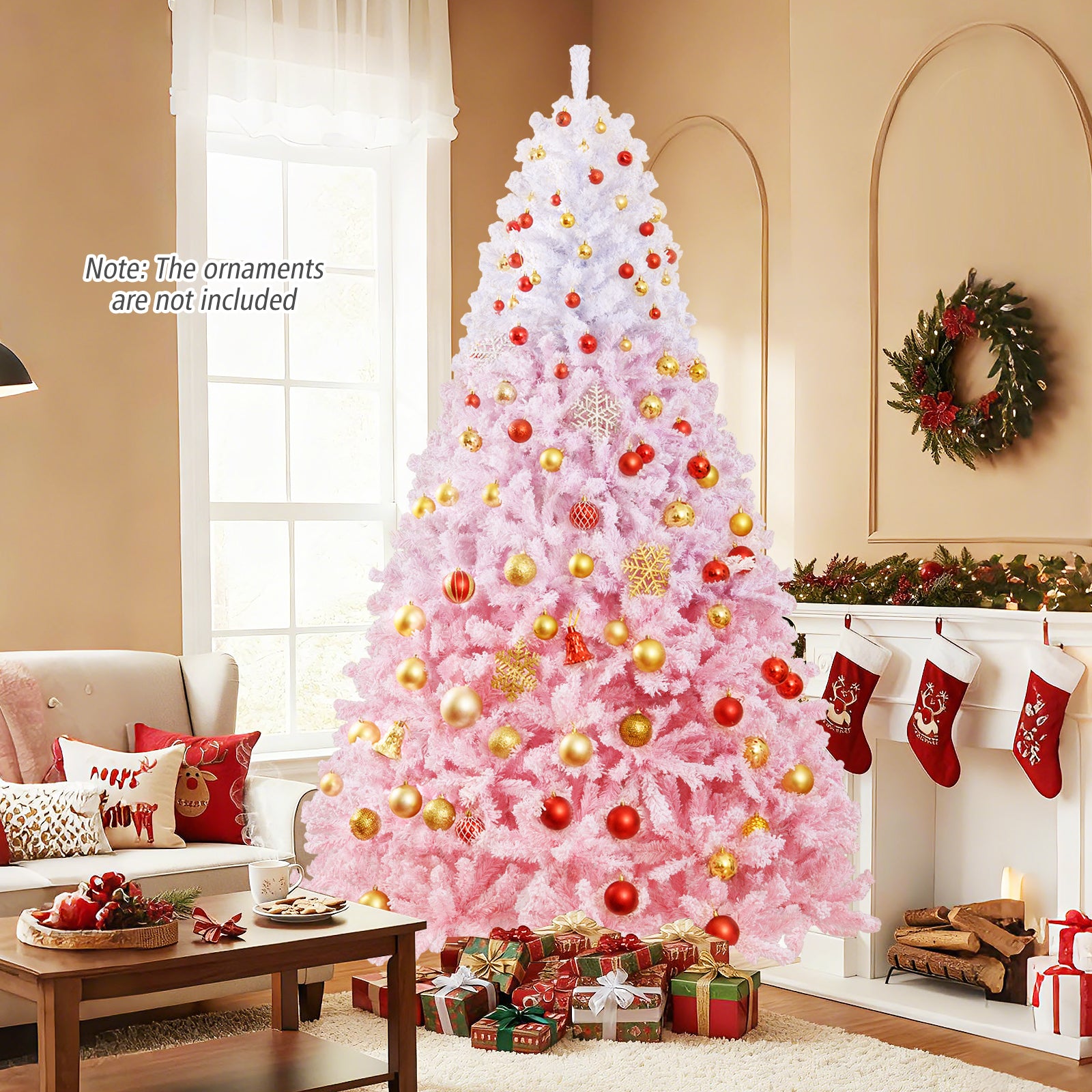 8 Feet Artificial Christmas Tree With Warm White LED Lights, Pink Christmas Tree at Gallery Canada