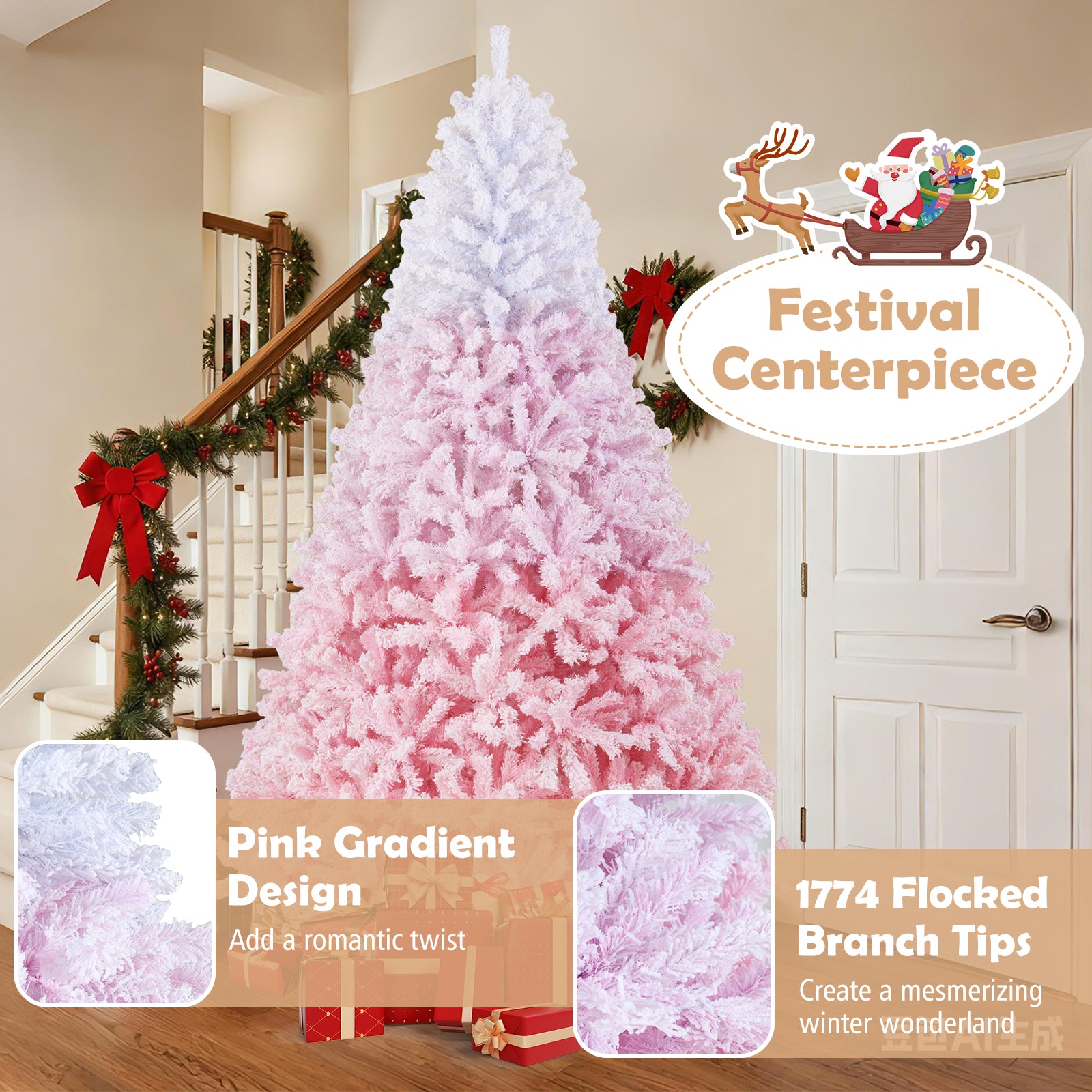 8 Feet Artificial Christmas Tree With Warm White LED Lights, Pink Christmas Tree at Gallery Canada