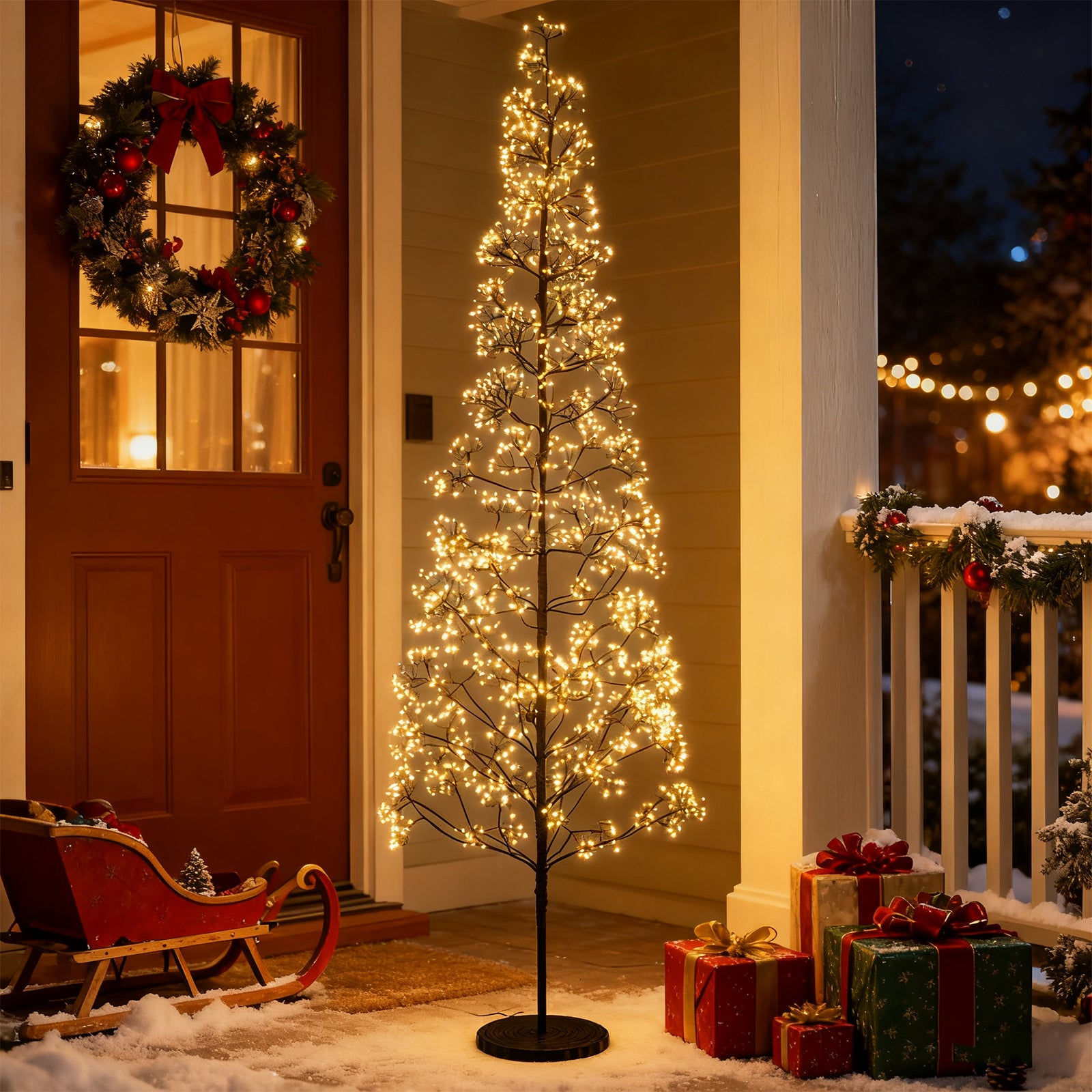 5/6/7 FT Lighted Alpine Tree with Warm White Light LED Lights Pre-lit Artificial Cedar Tree with Weighted Base-7 ft Christmas Tree at Gallery Canada