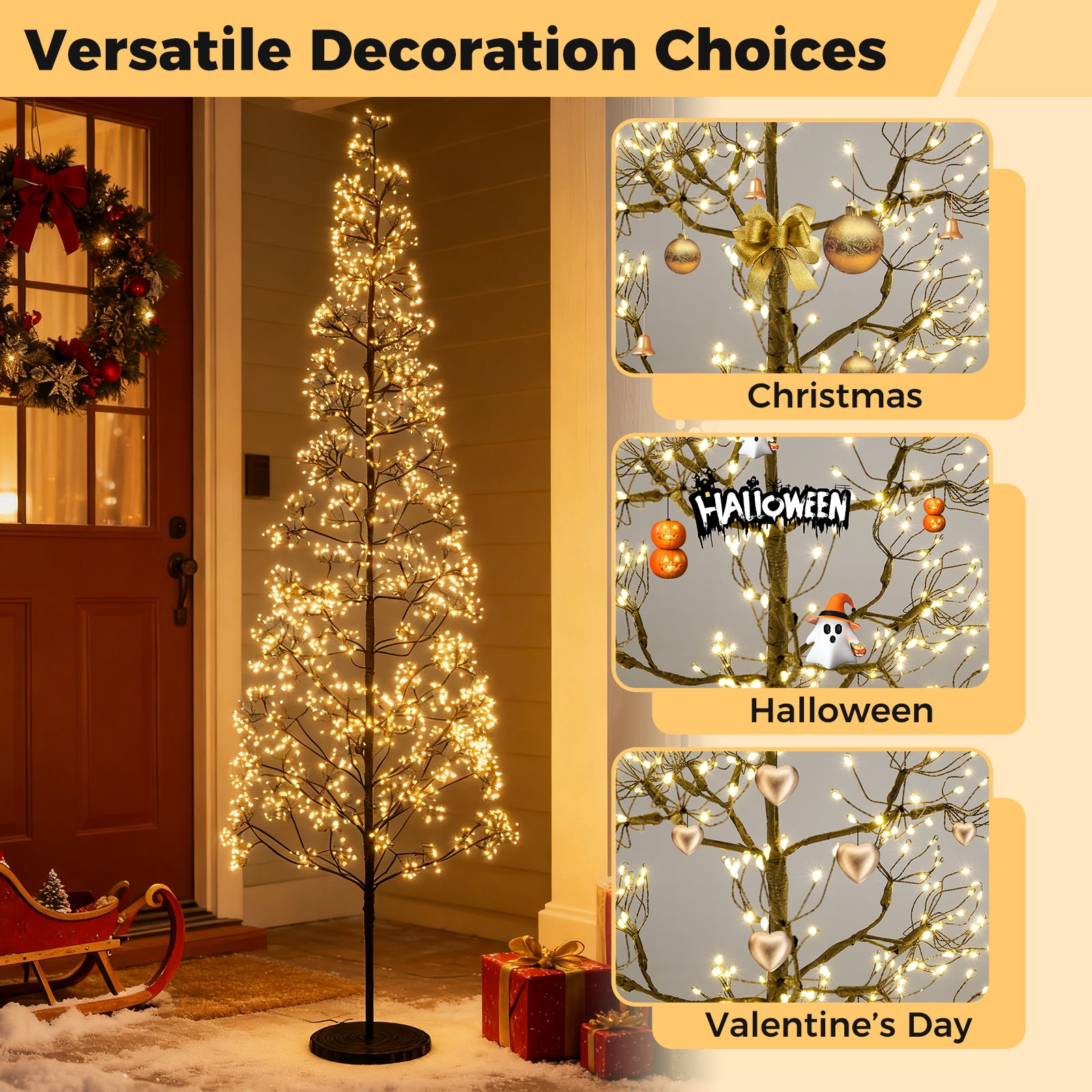5/6/7 FT Lighted Alpine Tree with Warm White Light LED Lights Pre-lit Artificial Cedar Tree with Weighted Base-7 ft Christmas Tree at Gallery Canada