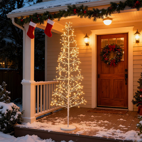 5/6/7 FT Lighted Birch Tree  Pre-lit Twig Tree with 240/320/456 Warm White Light LED Lights-6 FT, White