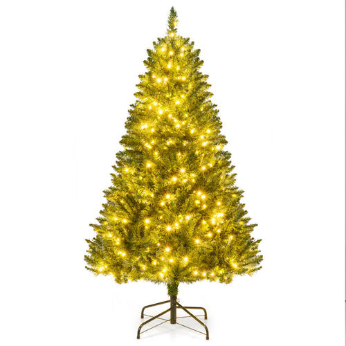 5/6/7 Feet Artificial Christmas Tree Hinged Xmas Tree with 7 Lighting Modes-5 Feet, Green