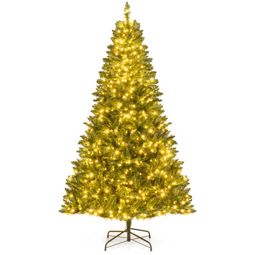 5/6/7 Feet Artificial Christmas Tree Hinged Xmas Tree with 7 Lighting Modes-7 Feet, Green