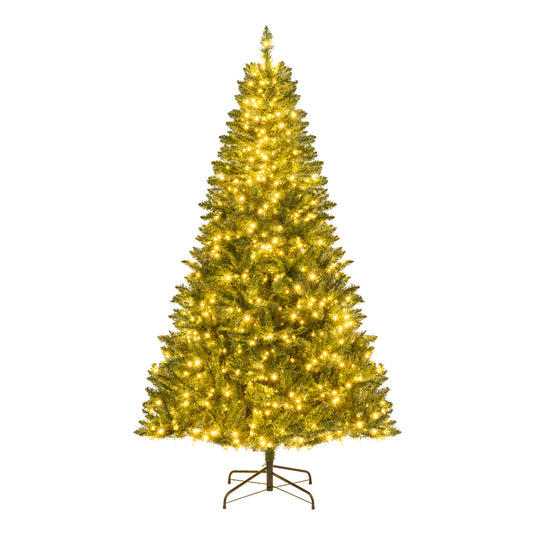 7 Feet Artificial Christmas Tree, Hinged, 7 Lighting Modes, Green