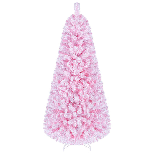 Flocked Fir Christmas Tree with Warm White LED Lights, 5ft, Pink