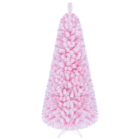 Flocked Fir Christmas Tree with Warm White LED Lights, 6ft, Pink