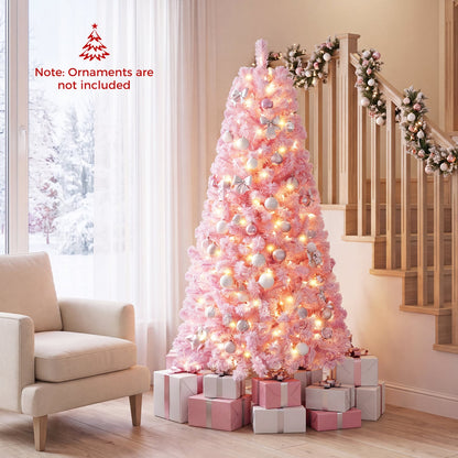 Flocked Fir Christmas Tree with Warm White LED Lights, 6ft, Pink