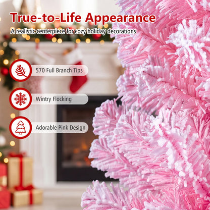 Flocked Fir Christmas Tree with Warm White LED Lights, 6ft, Pink