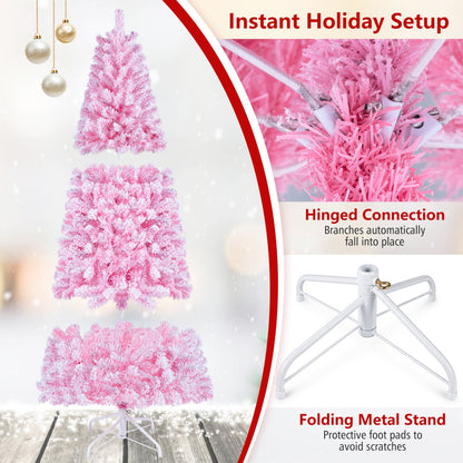 Flocked Fir Christmas Tree with Warm White LED Lights, 6ft, Pink