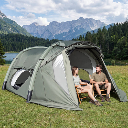 5-7 Person Inflatable Camping Tent with Screened Porch, Green