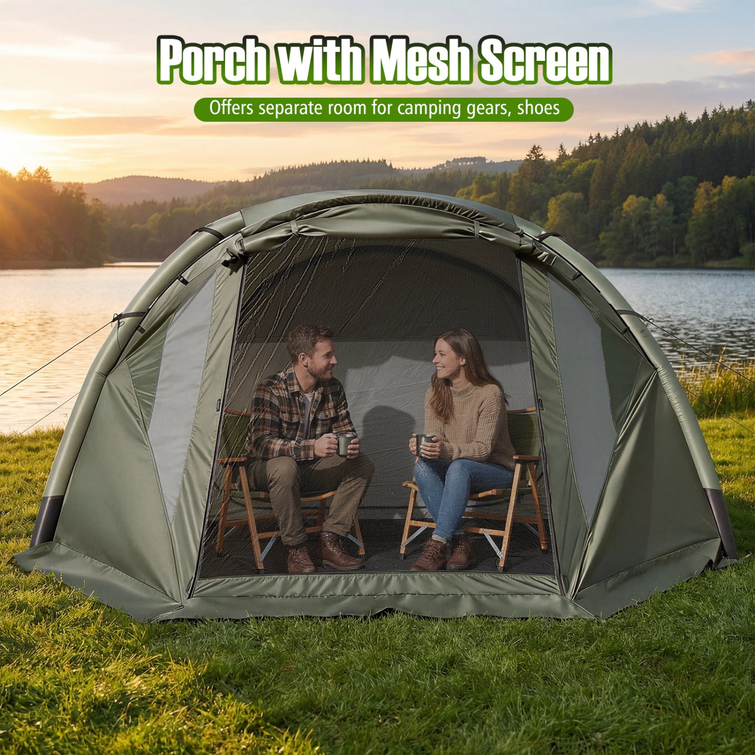 5-7 Person Inflatable Camping Tent with Screened Porch, Green Tents at Gallery Canada