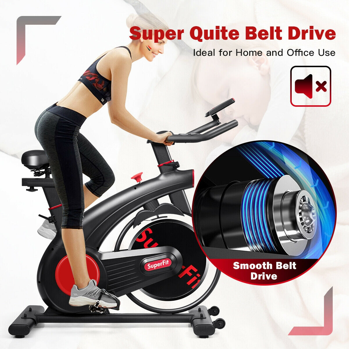 Stationary Exercise Bike Silent Belt with 20LBS Flywheel, Black Exercise Bikes at Gallery Canada