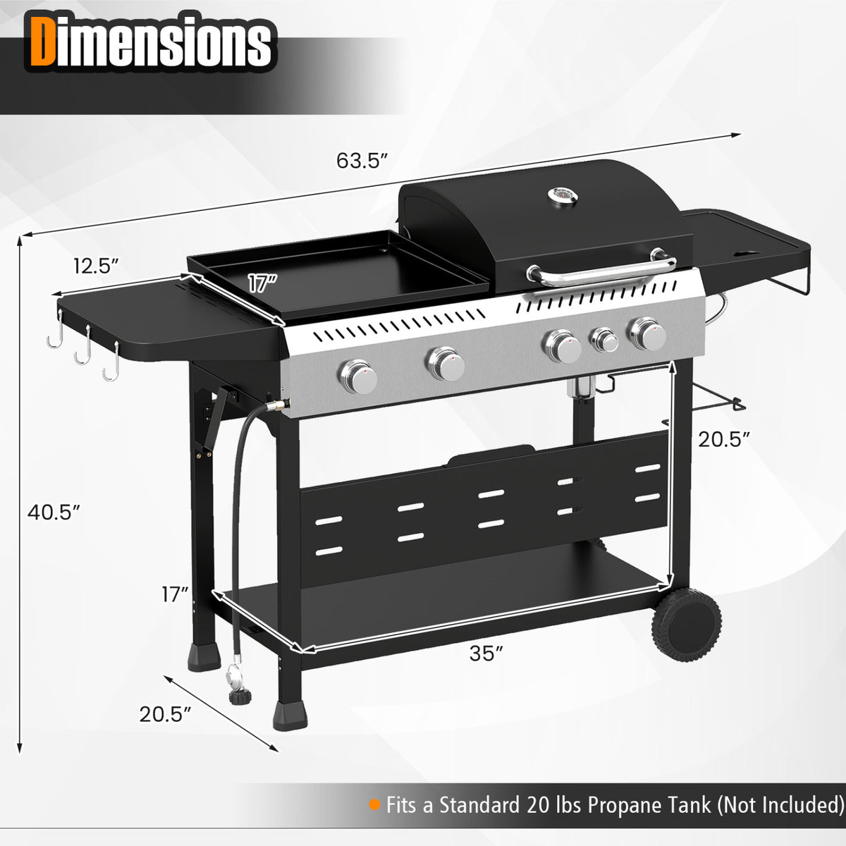5-Burner Propane Gas Grill Griddle Combo, Side Burner, Black