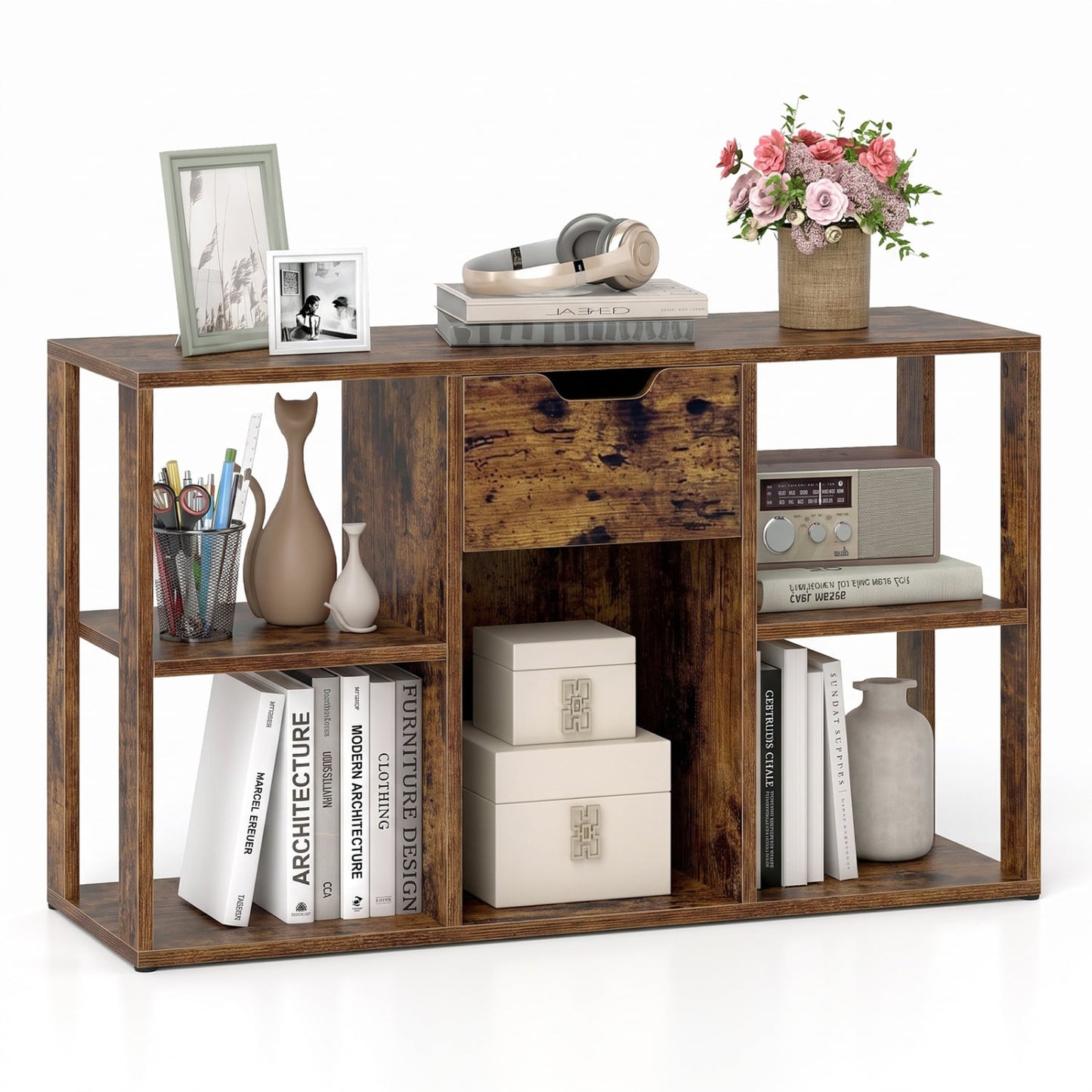 5-Cube Bookcase with Storage Drawer, Rustic Brown Bookcases Rustic Brown at Gallery Canada