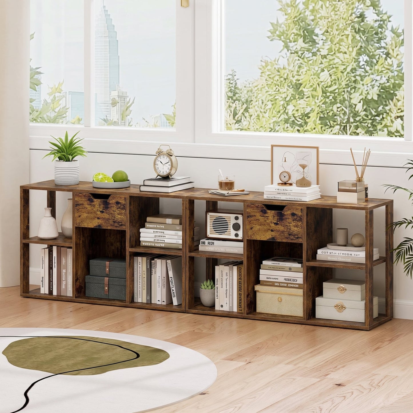5-Cube Bookcase with Storage Drawer, Rustic Brown Bookcases at Gallery Canada