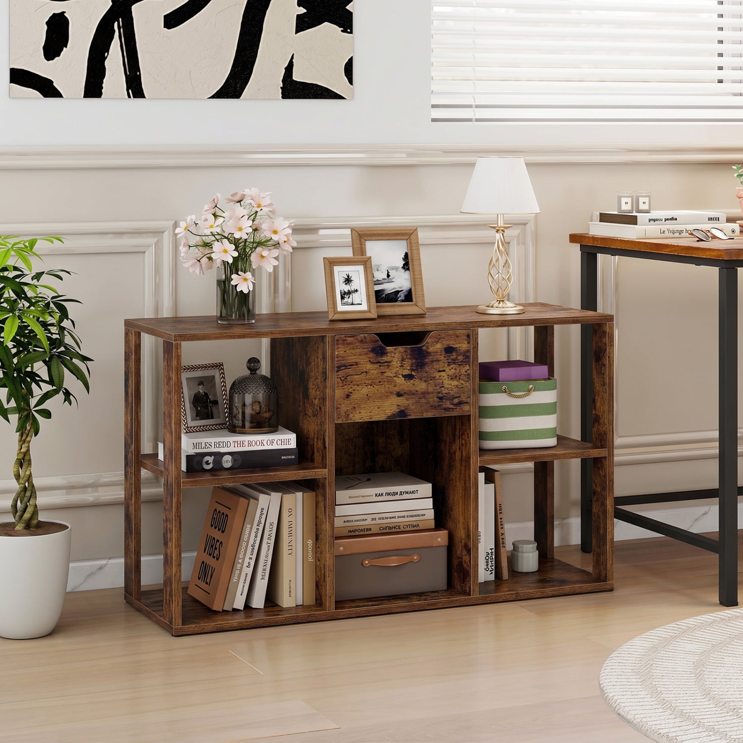5-Cube Bookcase with Storage Drawer, Rustic Brown Bookcases at Gallery Canada