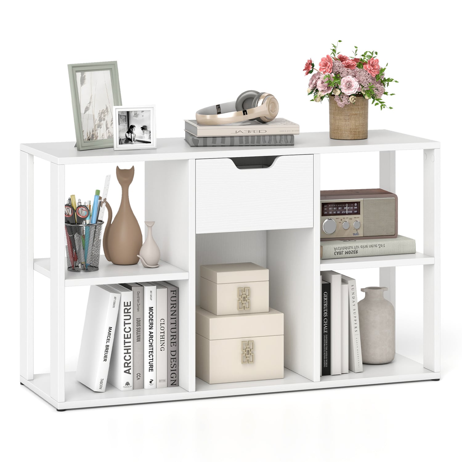 5-Cube Bookcase with Storage Drawer, White Bookcases White at Gallery Canada