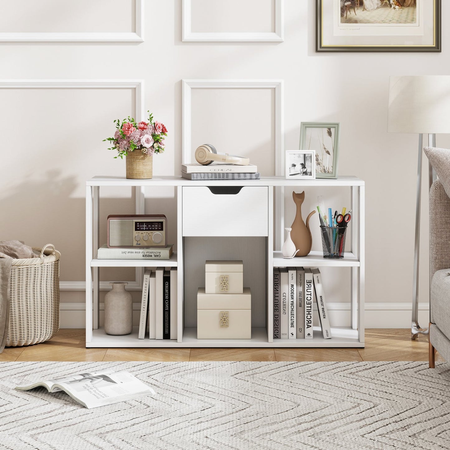 5-Cube Bookcase with Storage Drawer, White Bookcases at Gallery Canada