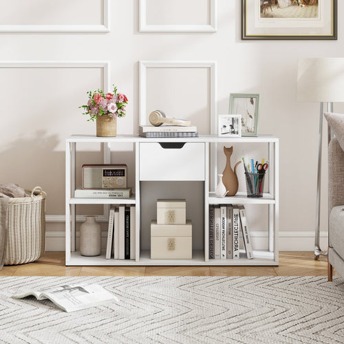 5-Cube Bookcase with Storage Drawer, White