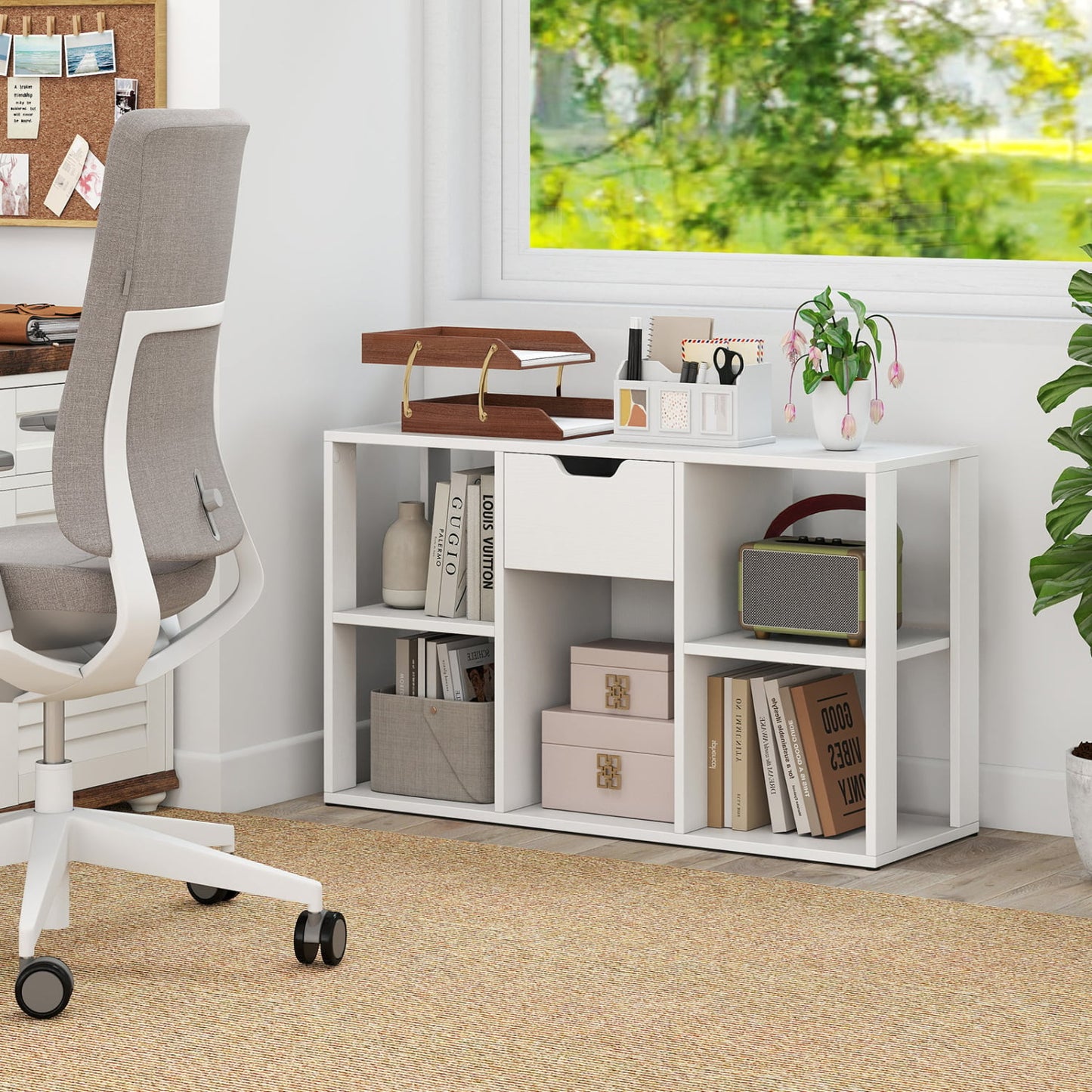 5-Cube Bookcase with Storage Drawer, White Bookcases at Gallery Canada