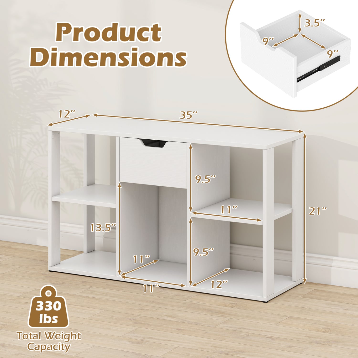 5-Cube Bookcase with Storage Drawer, White Bookcases at Gallery Canada