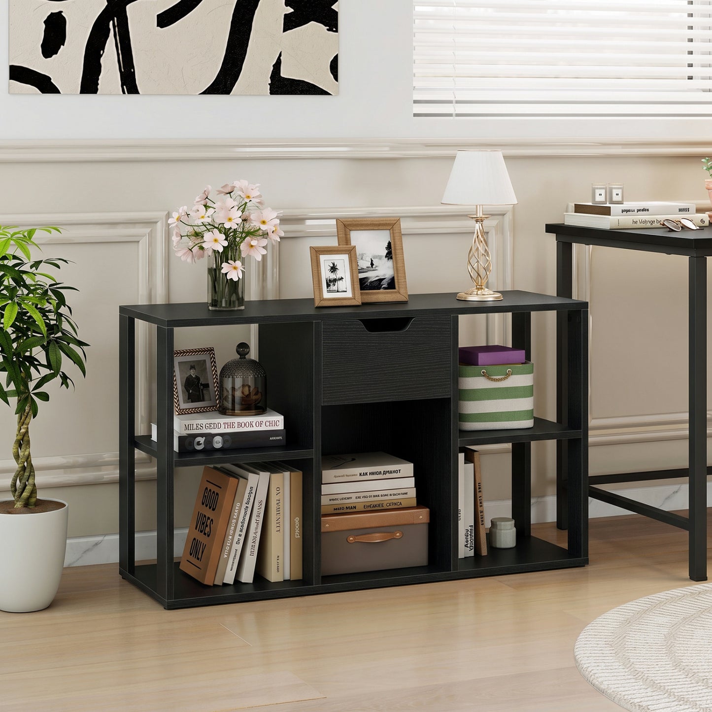 5-Cube Bookcase with Drawer, Black
