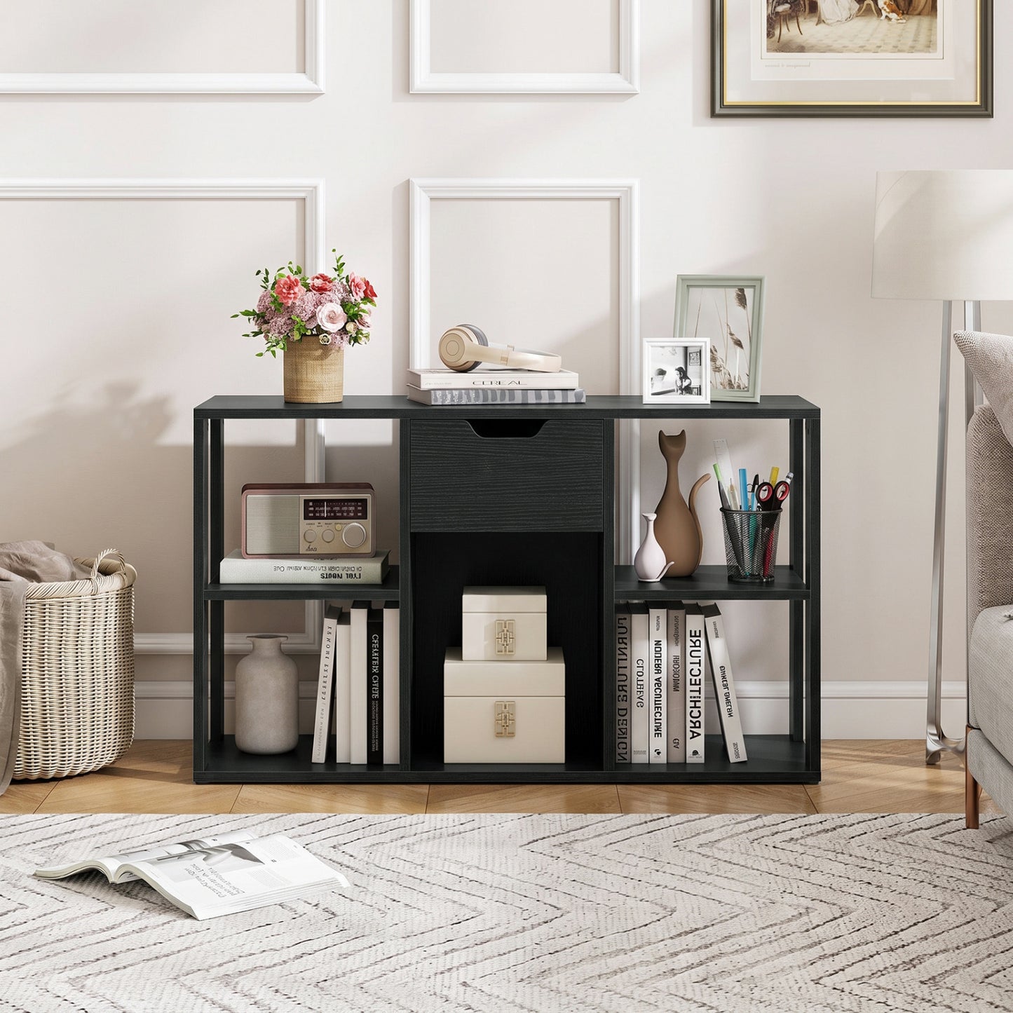 5-Cube Bookcase with Drawer, Black