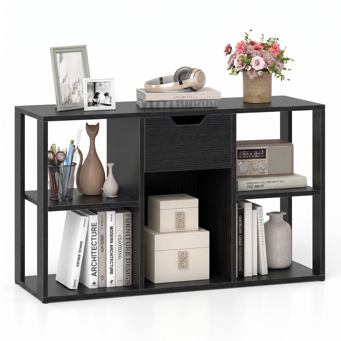 5-Cube Bookcase with Drawer, Black