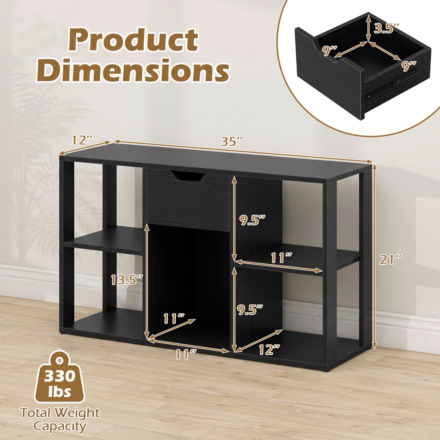 5-Cube Bookcase with Drawer, Black