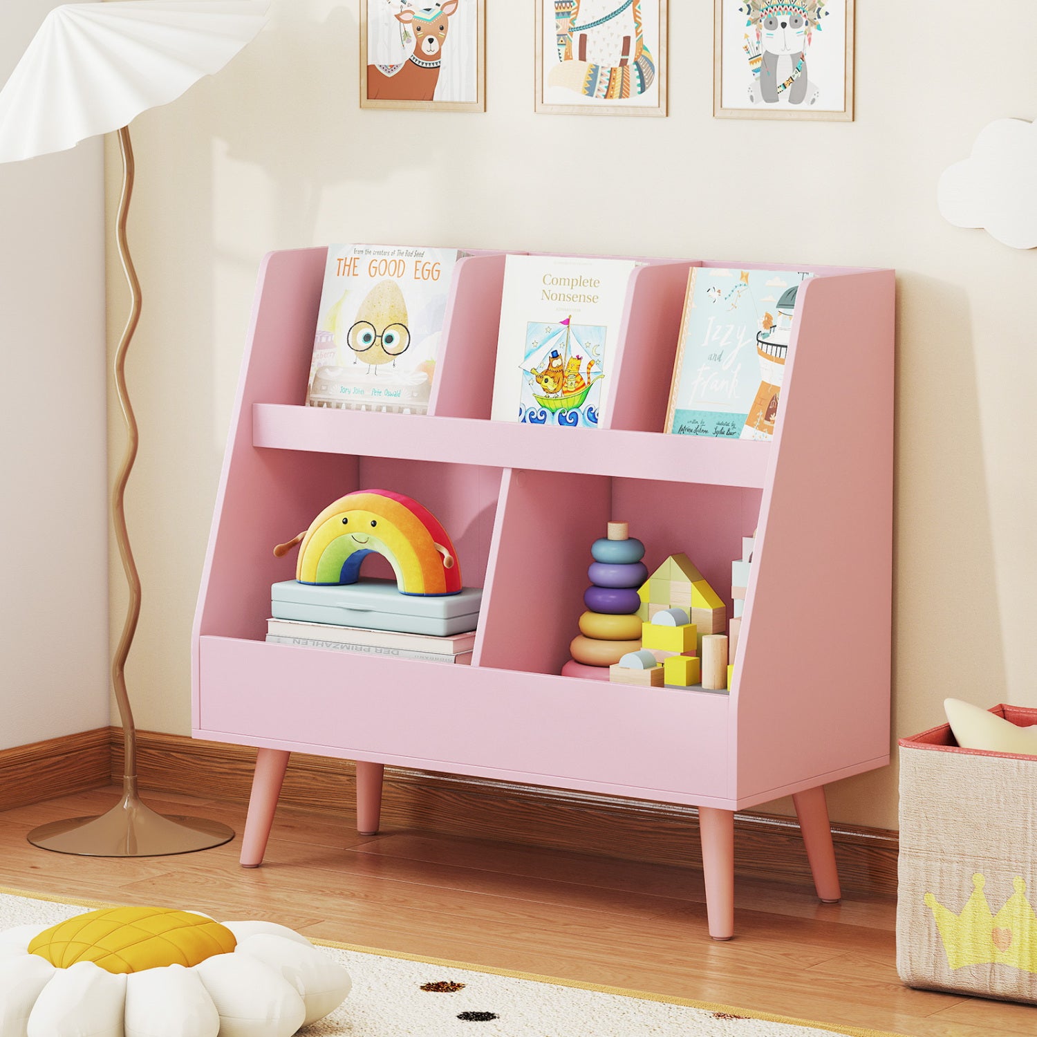 5-Cube Kids Bookshelf, Toy Organizer With Anti-Tipping, Pink Kids Storage at Gallery Canada