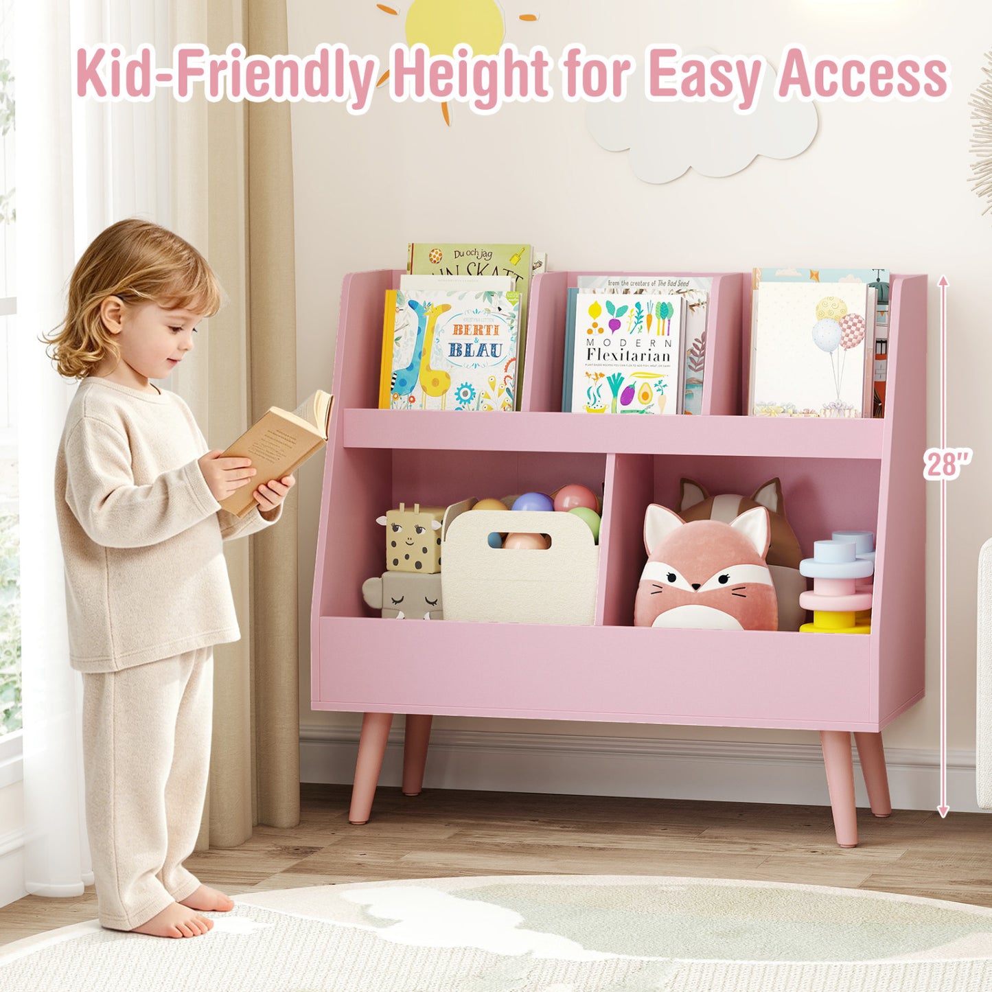 5-Cube Kids Bookshelf, Toy Organizer With Anti-Tipping, Pink Kids Storage at Gallery Canada
