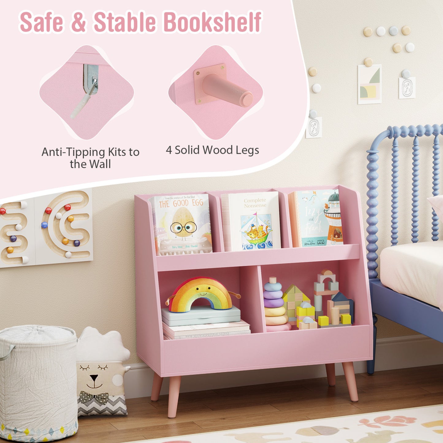 5-Cube Kids Bookshelf, Toy Organizer With Anti-Tipping, Pink Kids Storage at Gallery Canada