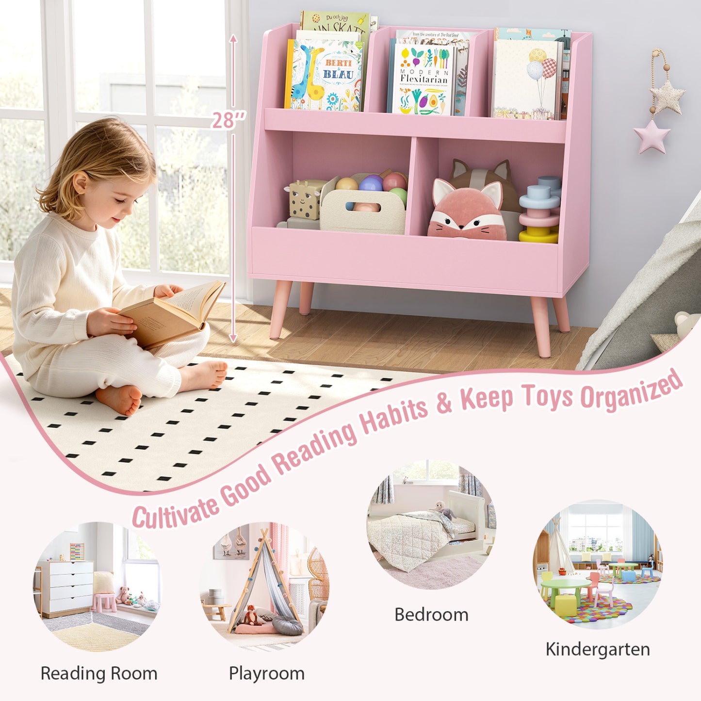 5-Cube Kids Bookshelf, Toy Organizer With Anti-Tipping, Pink Kids Storage at Gallery Canada