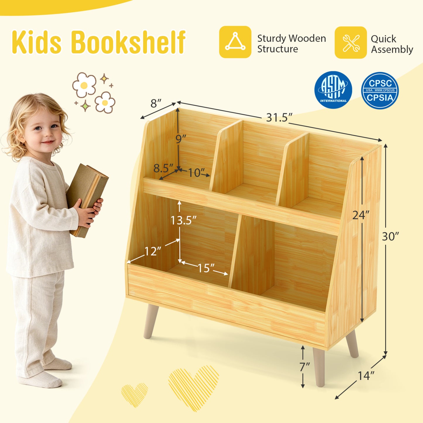 5-Cube Kids Bookshelf Toy Organizer, Oak Bookcases at Gallery Canada