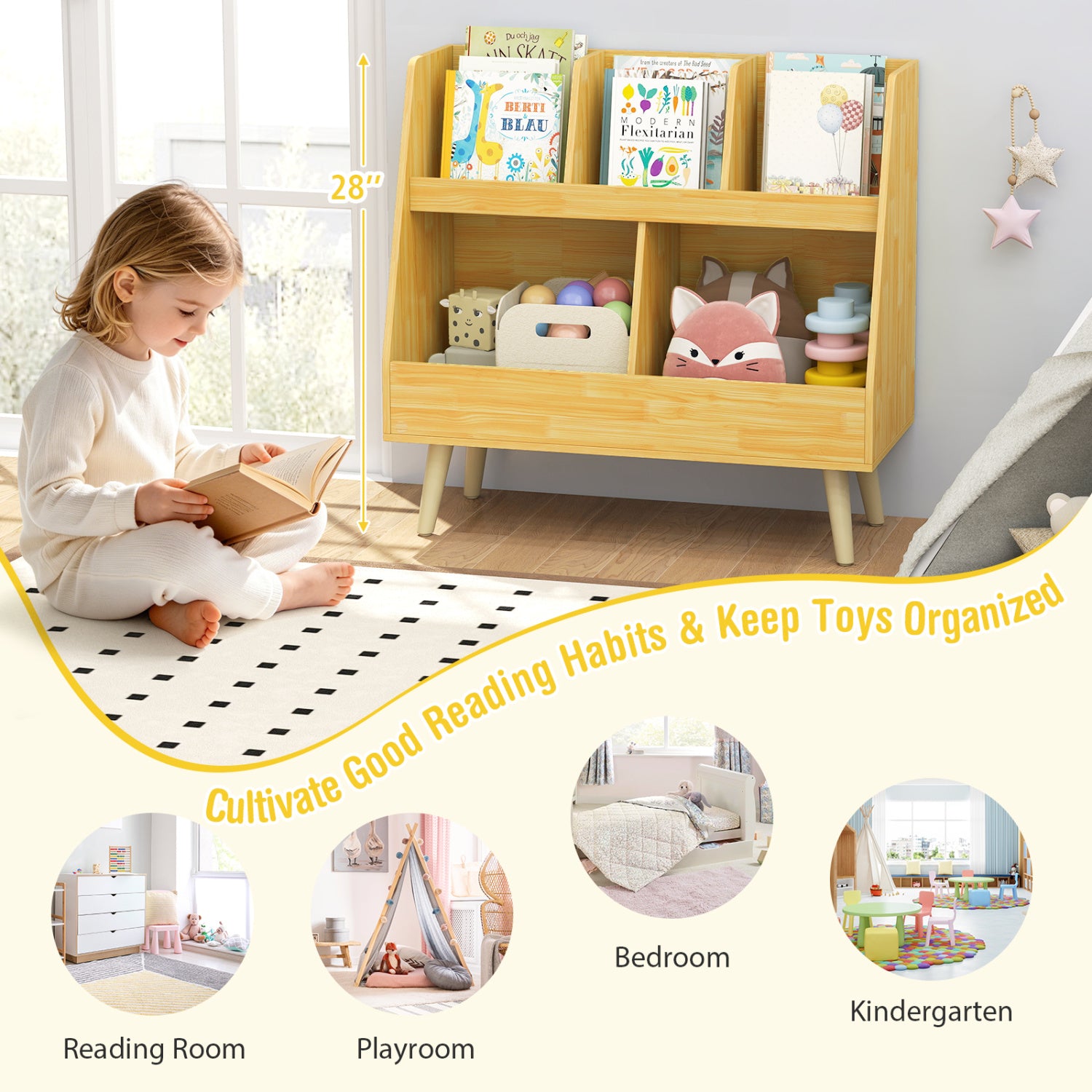 5-Cube Kids Bookshelf Toy Organizer, Oak Bookcases at Gallery Canada