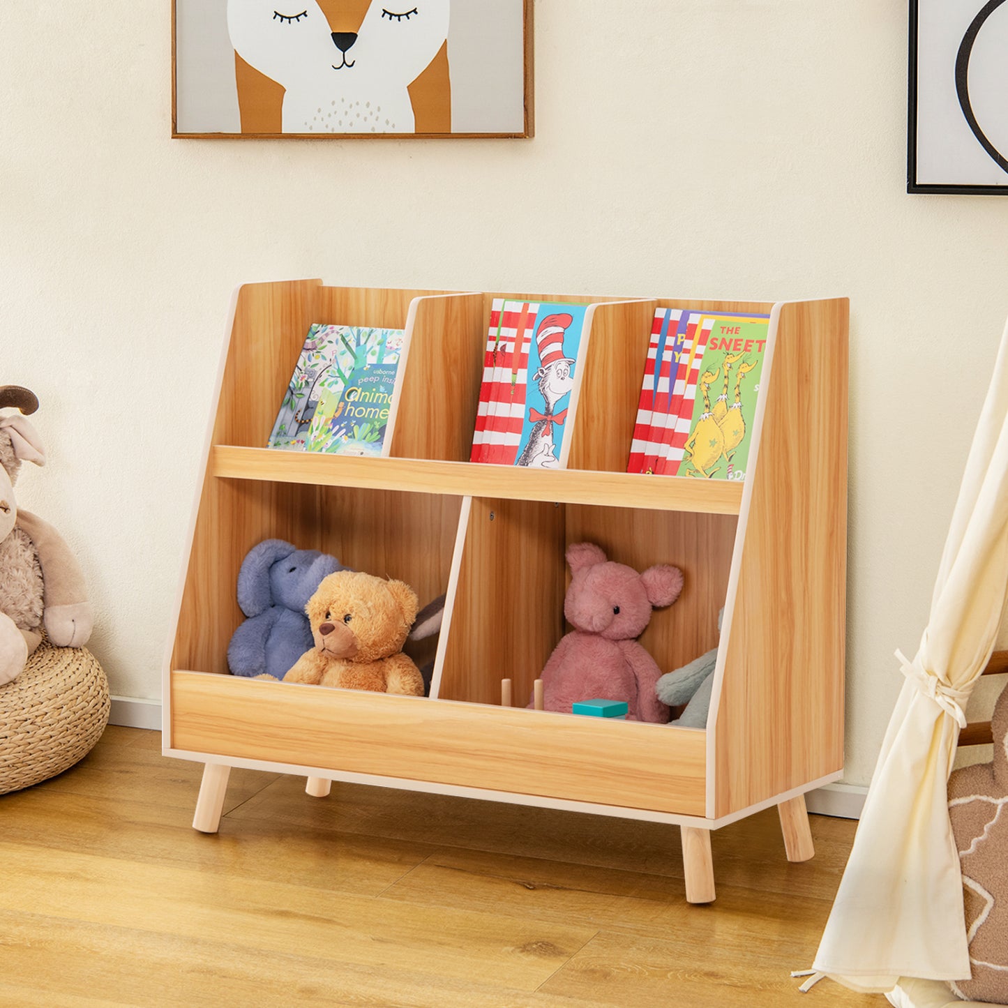 5-Cube Kids Bookshelf, Toy Organizer, Natural Bookcases at Gallery Canada