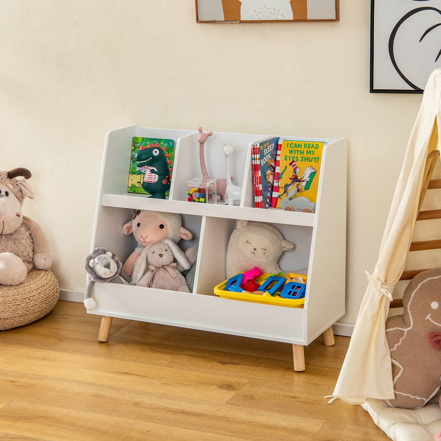 5-Cube Kids Bookshelf, Toy Organizer, Anti-Tipping Kits, White Bookcases at Gallery Canada