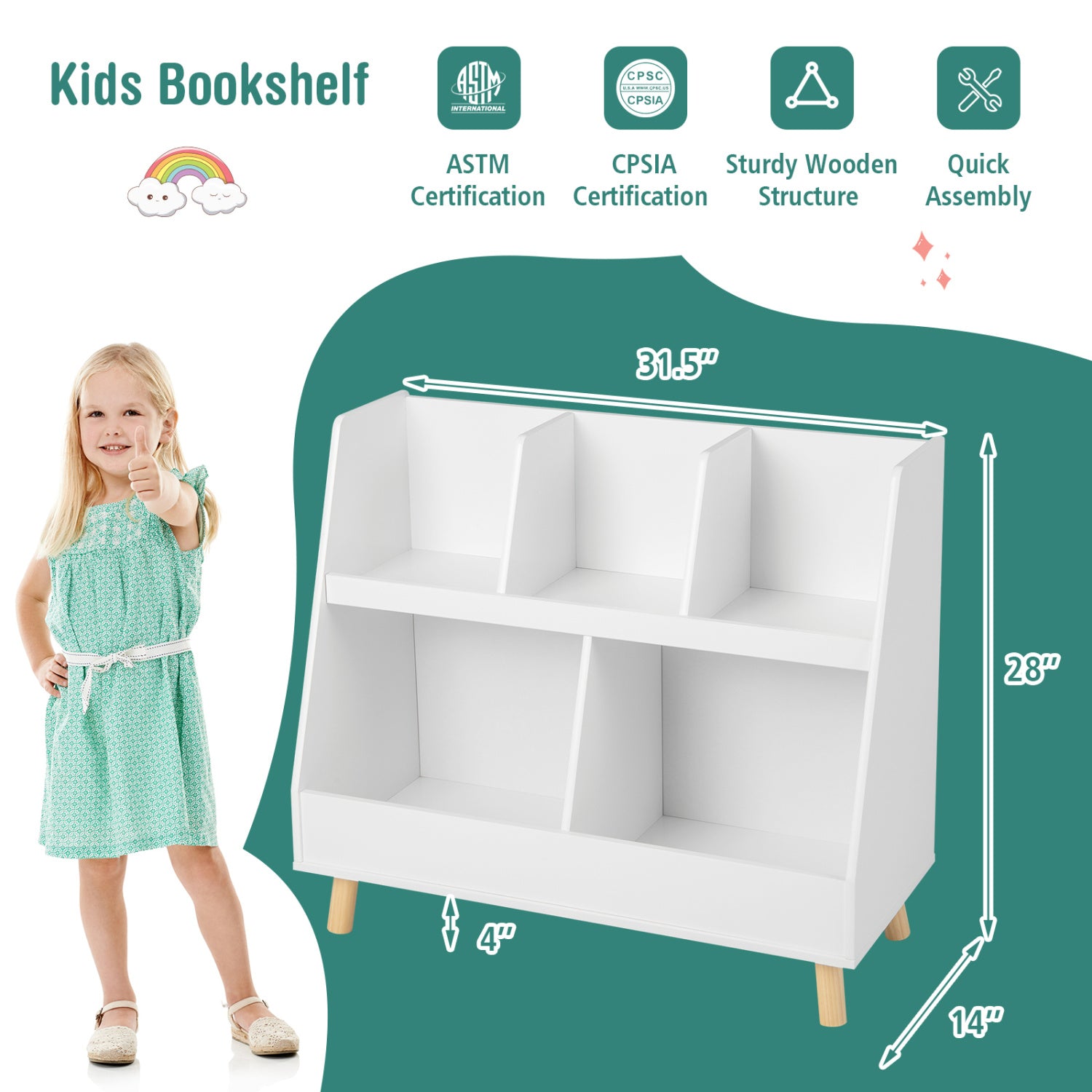 5-Cube Kids Bookshelf, Toy Organizer, Anti-Tipping Kits, White Bookcases at Gallery Canada