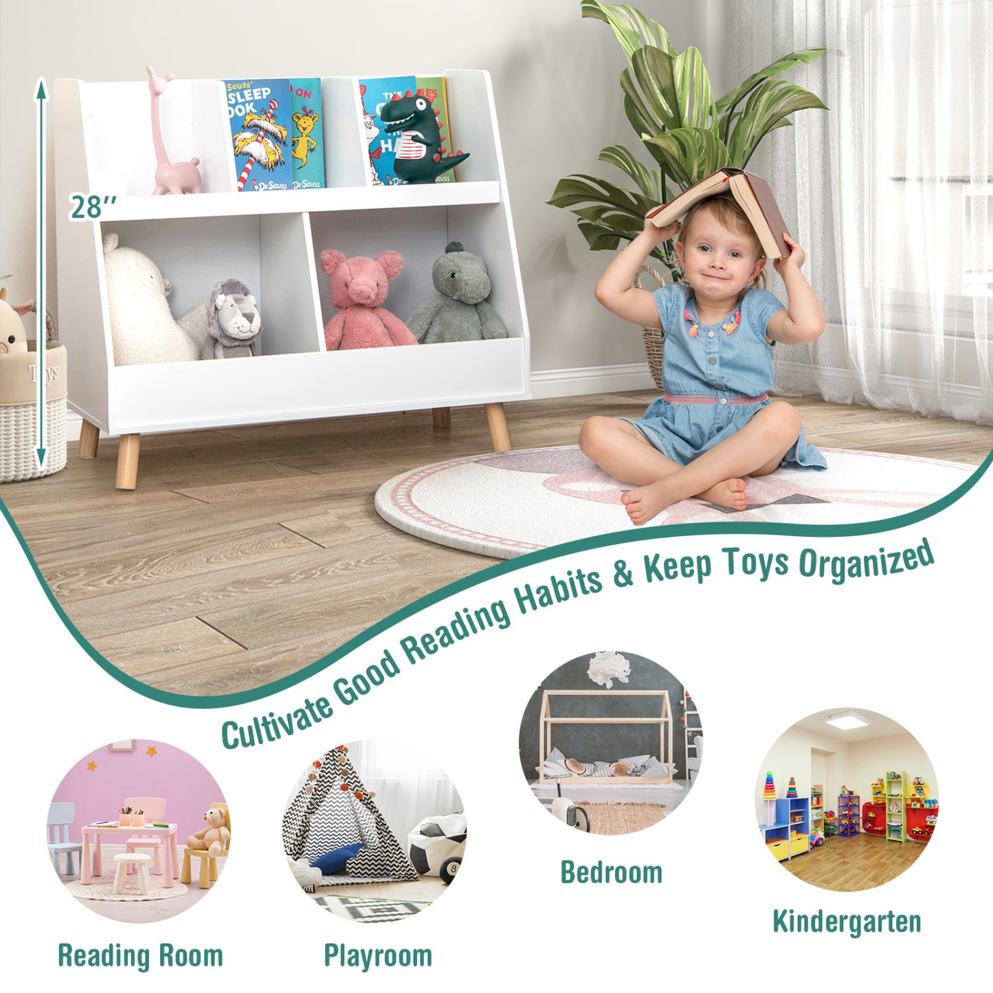 5-Cube Kids Bookshelf, Toy Organizer, Anti-Tipping Kits, White Bookcases at Gallery Canada