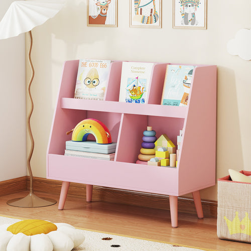 5-Cube Kids Bookshelf, Toy Organizer With Anti-Tipping, Pink